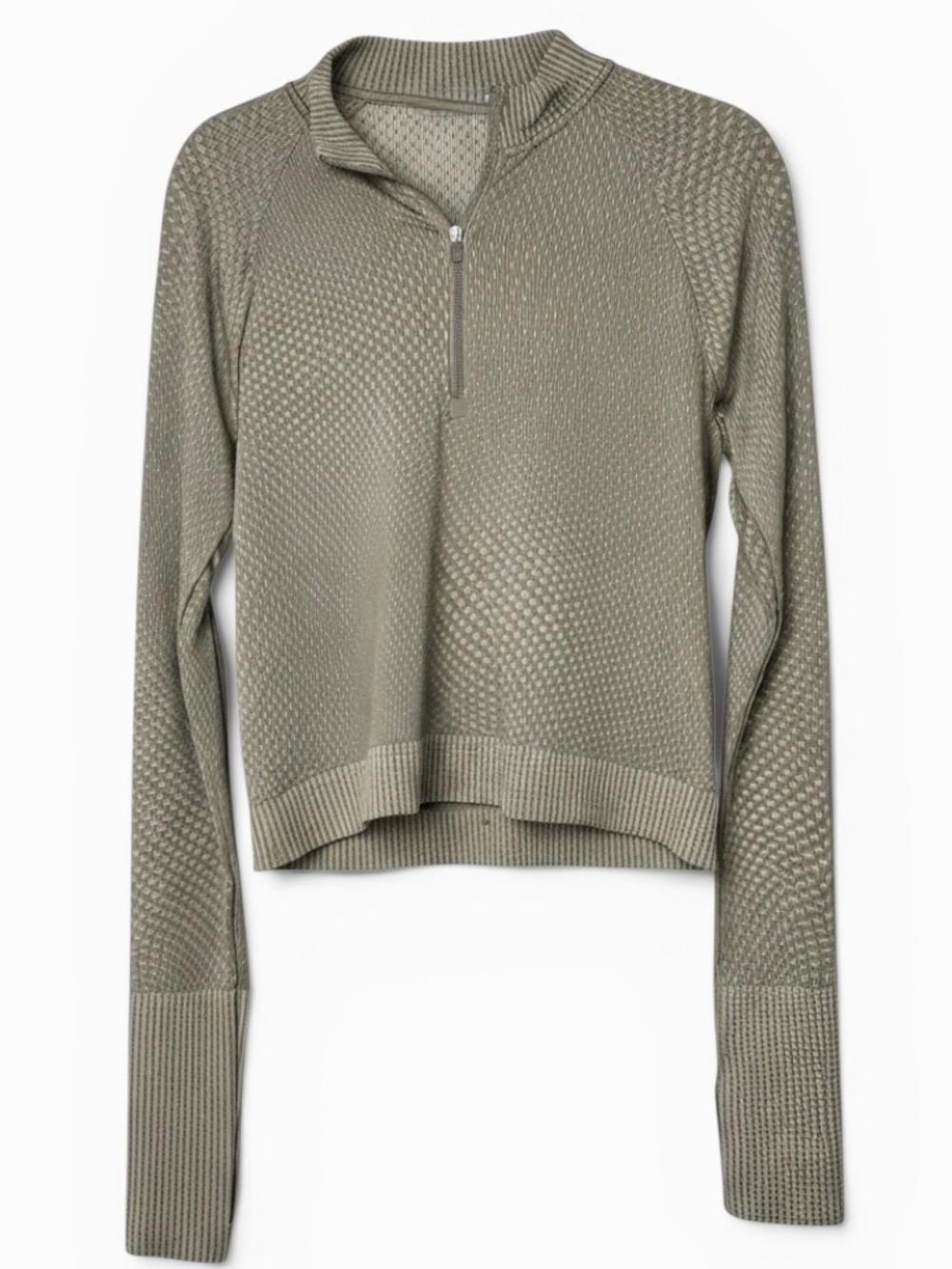 LULULEMON Rest Less 1/2 Zip Cropped Pullover Green Gray Size 8